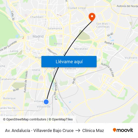 Av. Andalucía - Villaverde Bajo Cruce to Clínica Maz map
