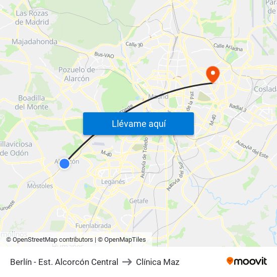 Berlín - Est. Alcorcón Central to Clínica Maz map
