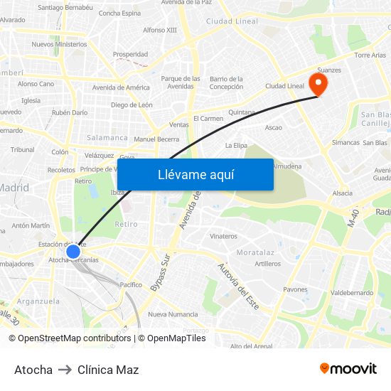 Atocha to Clínica Maz map