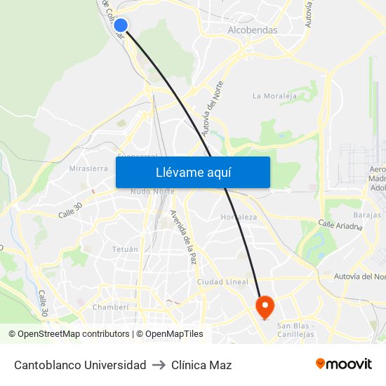 Cantoblanco Universidad to Clínica Maz map