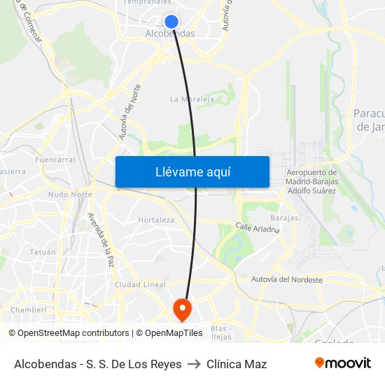 Alcobendas - S. S. De Los Reyes to Clínica Maz map