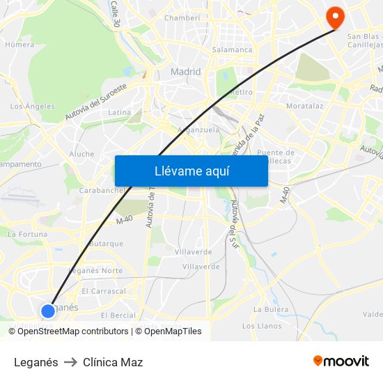 Leganés to Clínica Maz map