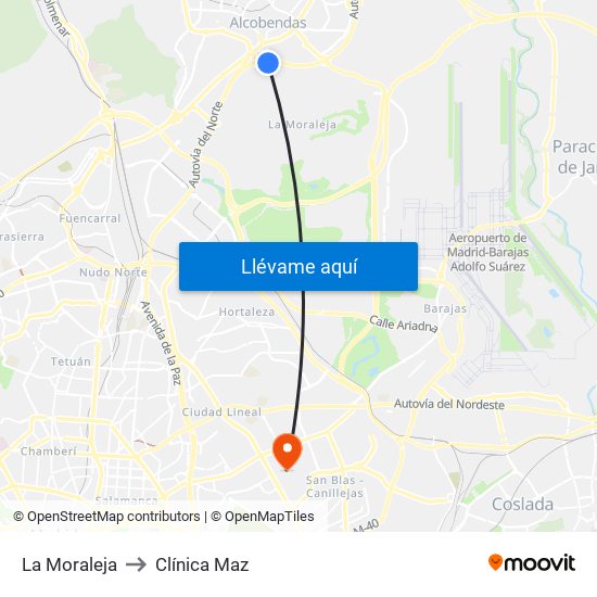 La Moraleja to Clínica Maz map