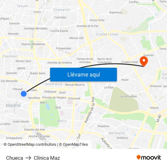 Chueca to Clínica Maz map