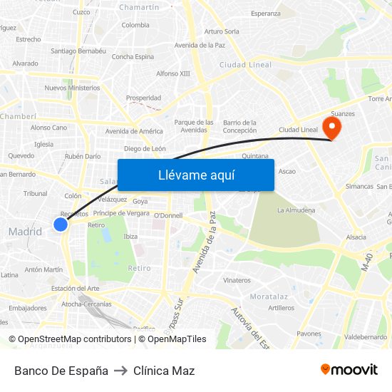 Banco De España to Clínica Maz map