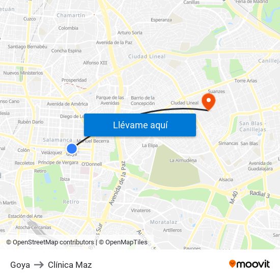 Goya to Clínica Maz map