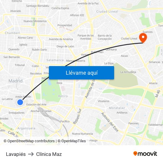 Lavapiés to Clínica Maz map