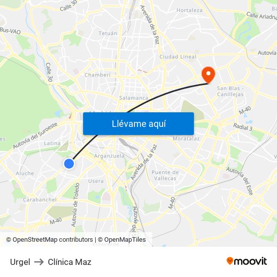Urgel to Clínica Maz map