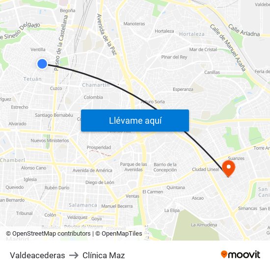 Valdeacederas to Clínica Maz map