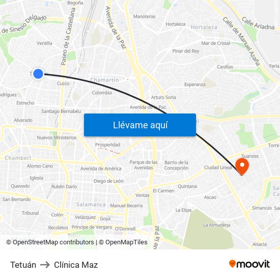 Tetuán to Clínica Maz map