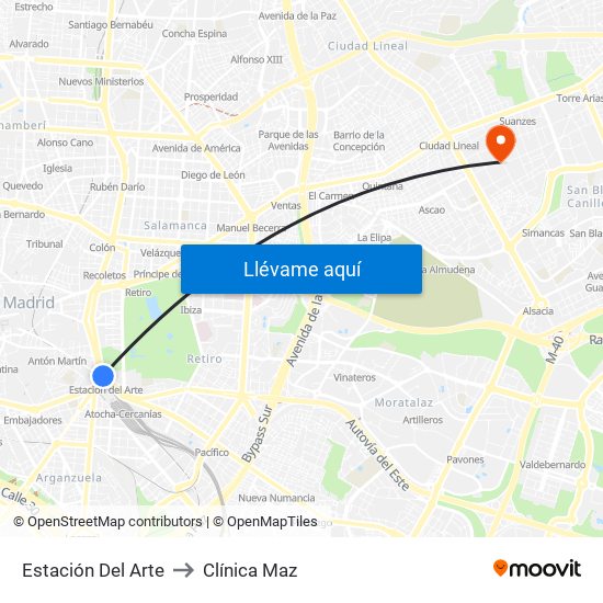 Estación Del Arte to Clínica Maz map