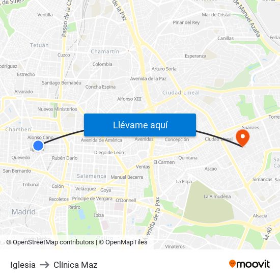 Iglesia to Clínica Maz map