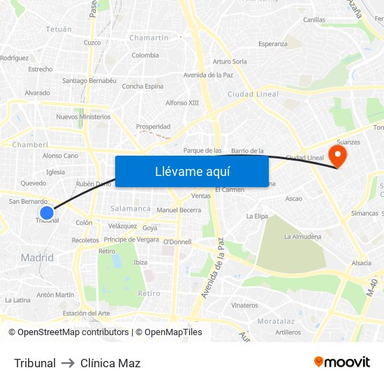 Tribunal to Clínica Maz map