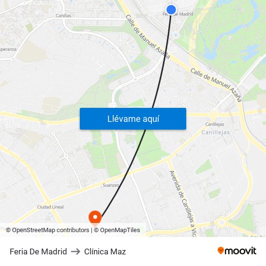 Feria De Madrid to Clínica Maz map