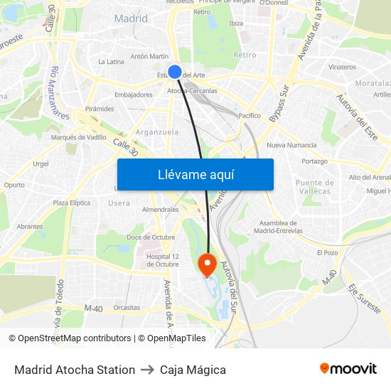 Madrid Atocha Station to Caja Mágica map