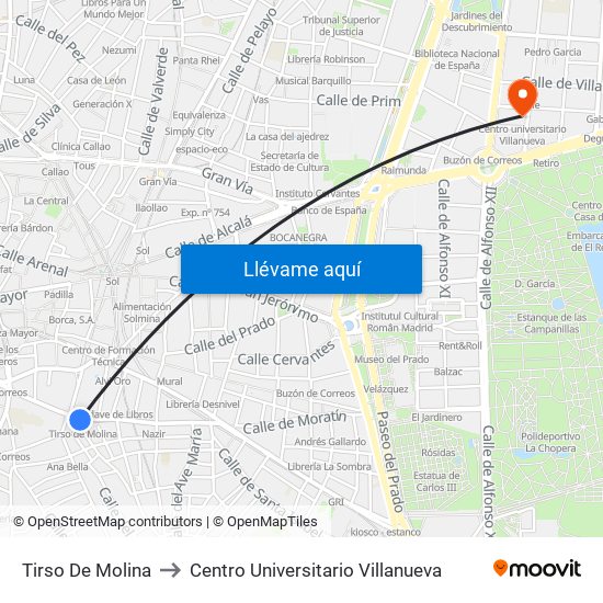 Tirso De Molina to Centro Universitario Villanueva map