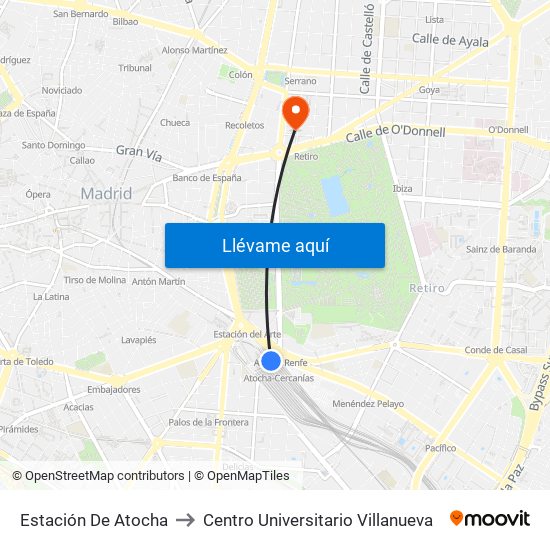 Estación De Atocha to Centro Universitario Villanueva map