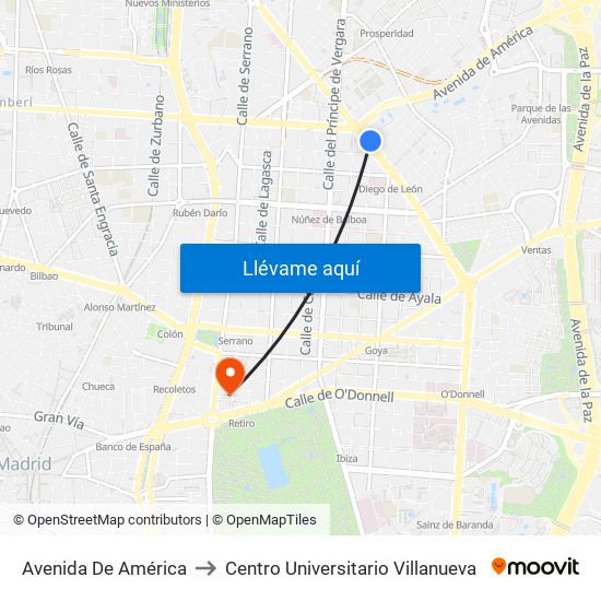 Avenida De América to Centro Universitario Villanueva map