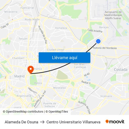 Alameda De Osuna to Centro Universitario Villanueva map