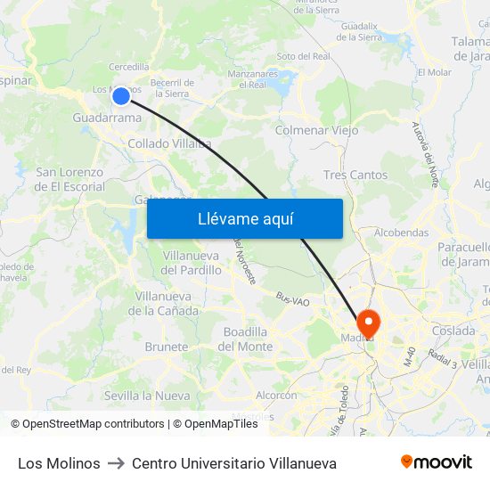 Los Molinos to Centro Universitario Villanueva map