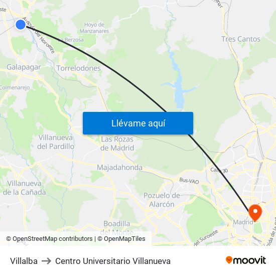 Villalba to Centro Universitario Villanueva map
