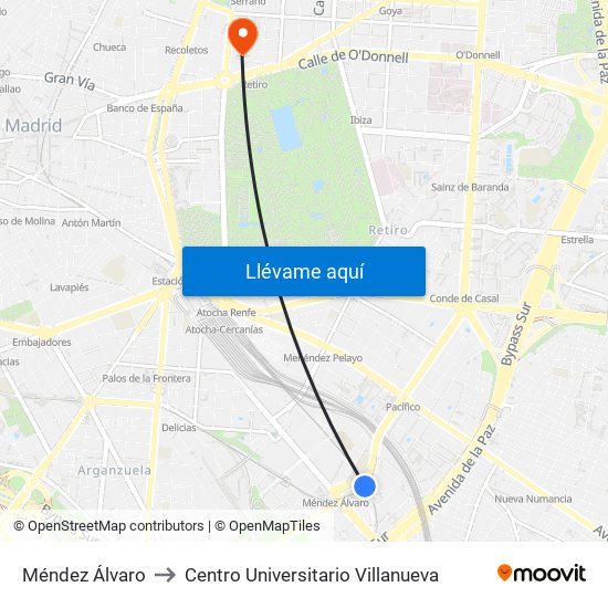 Méndez Álvaro to Centro Universitario Villanueva map