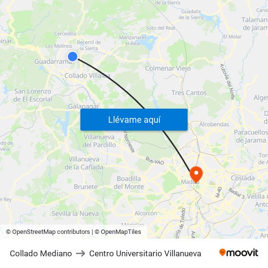 Collado Mediano to Centro Universitario Villanueva map