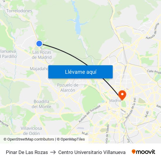 Pinar De Las Rozas to Centro Universitario Villanueva map