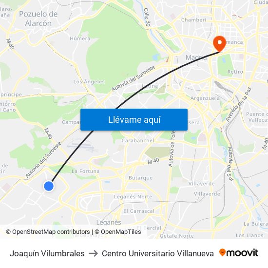 Joaquín Vilumbrales to Centro Universitario Villanueva map