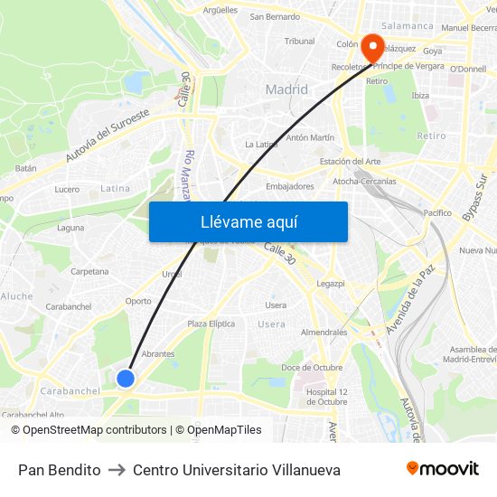 Pan Bendito to Centro Universitario Villanueva map