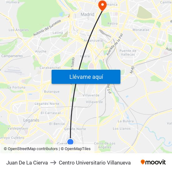 Juan De La Cierva to Centro Universitario Villanueva map