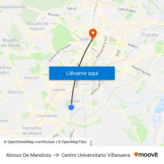 Alonso De Mendoza to Centro Universitario Villanueva map