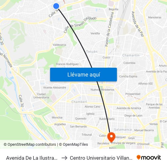 Avenida De La Ilustración to Centro Universitario Villanueva map