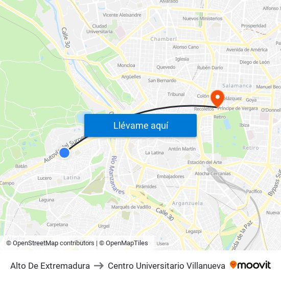 Alto De Extremadura to Centro Universitario Villanueva map