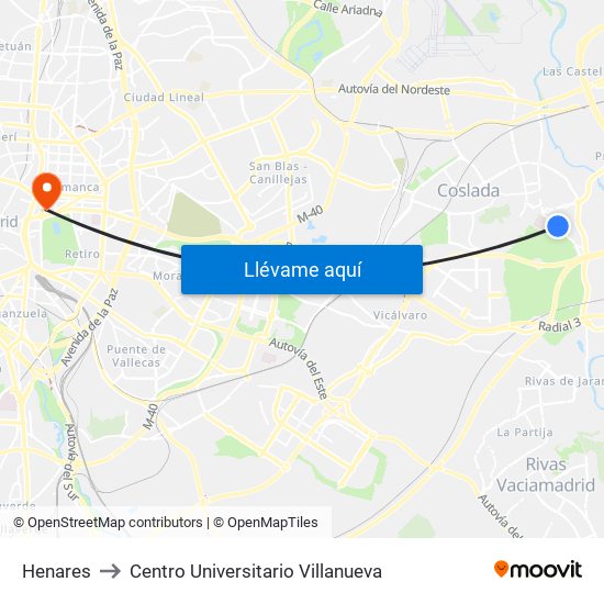 Henares to Centro Universitario Villanueva map