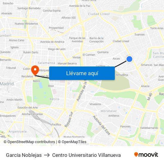 García Noblejas to Centro Universitario Villanueva map