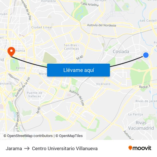 Jarama to Centro Universitario Villanueva map