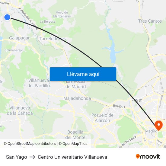 San Yago to Centro Universitario Villanueva map