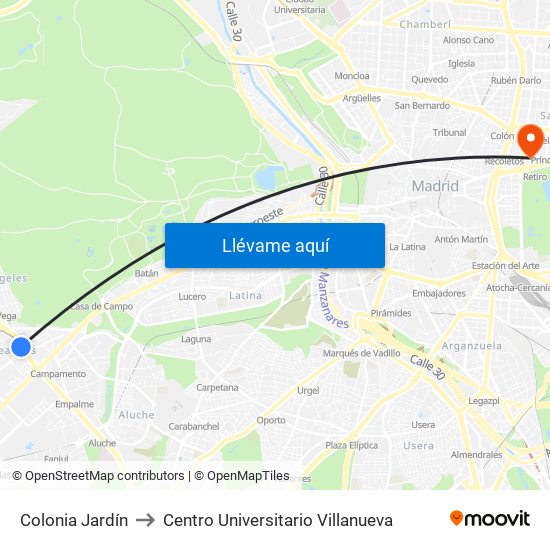 Colonia Jardín to Centro Universitario Villanueva map