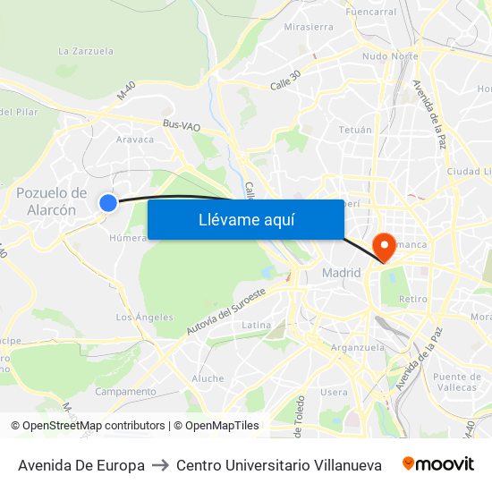 Avenida De Europa to Centro Universitario Villanueva map