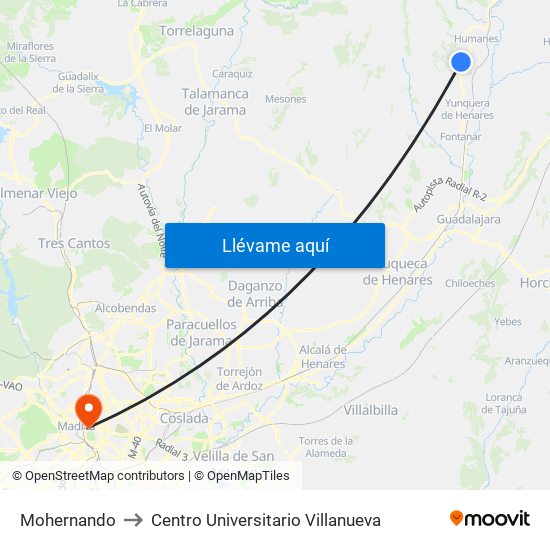 Mohernando to Centro Universitario Villanueva map