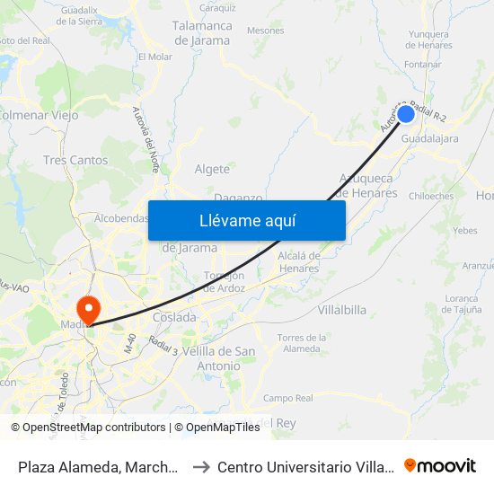 Plaza Alameda, Marchamalo to Centro Universitario Villanueva map