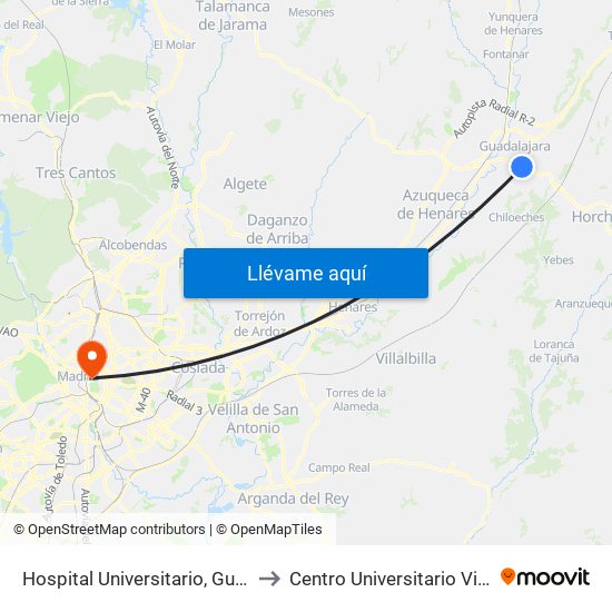 Hospital Universitario, Guadalajara to Centro Universitario Villanueva map