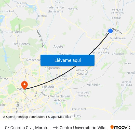 C/ Guardia Civil, Marchamalo to Centro Universitario Villanueva map