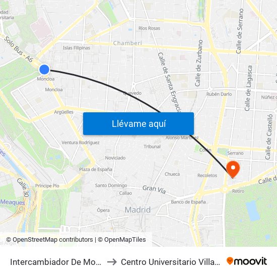 Intercambiador De Moncloa to Centro Universitario Villanueva map