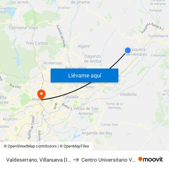 Valdeserrano, Villanueva De La Torre to Centro Universitario Villanueva map