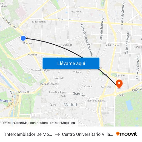 Intercambiador De Moncloa to Centro Universitario Villanueva map