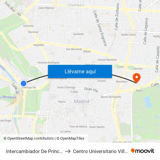 Intercambiador De Príncipe Pío to Centro Universitario Villanueva map