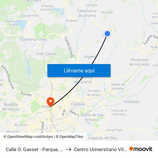 Calle O. Gasset - Parque, El Casar to Centro Universitario Villanueva map