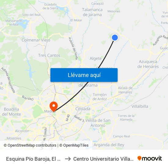 Esquina Pío Baroja, El Casar to Centro Universitario Villanueva map